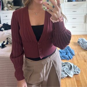 Wilfred Deep Red Ribbed Plunge Cardigan